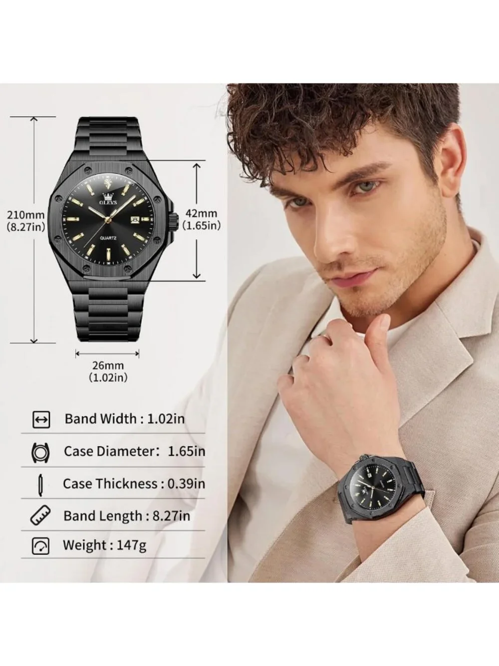Luxury Men's Dress Watch - Large Dial, Waterproof, Stainless Steel, Elegant